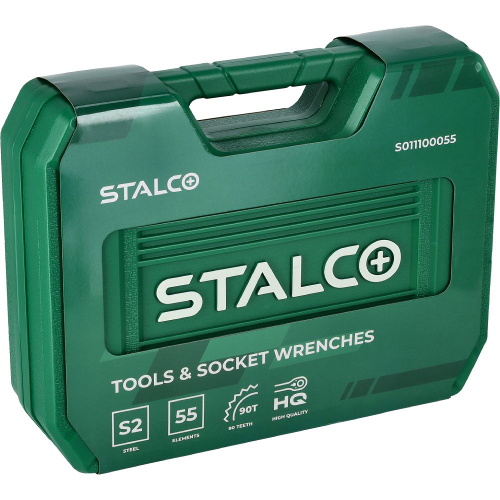 Zestaw multinarzędziowy 1/2"+1/4" z grzechotką 90T (55 elem.) | STALCO