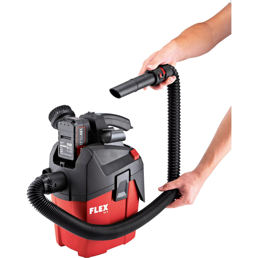 FLEX Kompaktowy odkurzacz akumulatorowy z ręcznym czyszczeniem filtra 6L klasa L "VC 6 L MC 18.0"