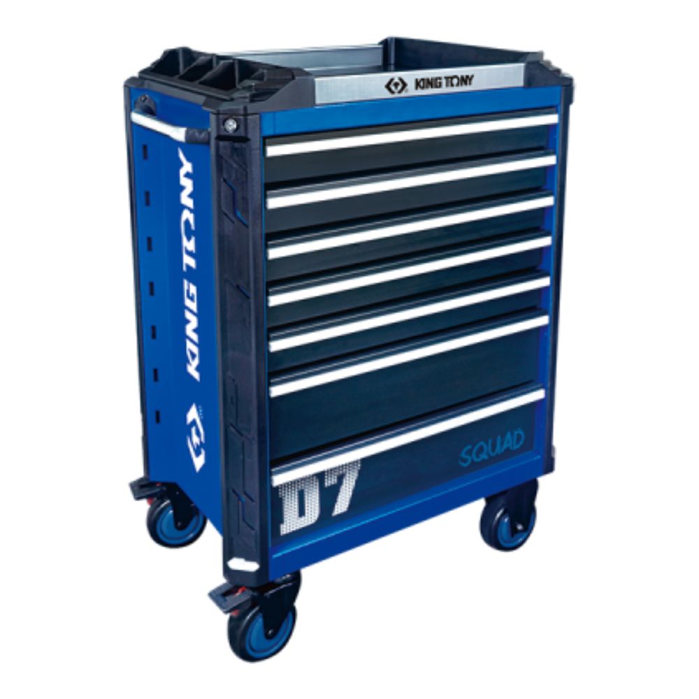 Wózek warsztatowy SQUAD - 7 szuflad (niebieski z czarnymi szufladami) | King Tony