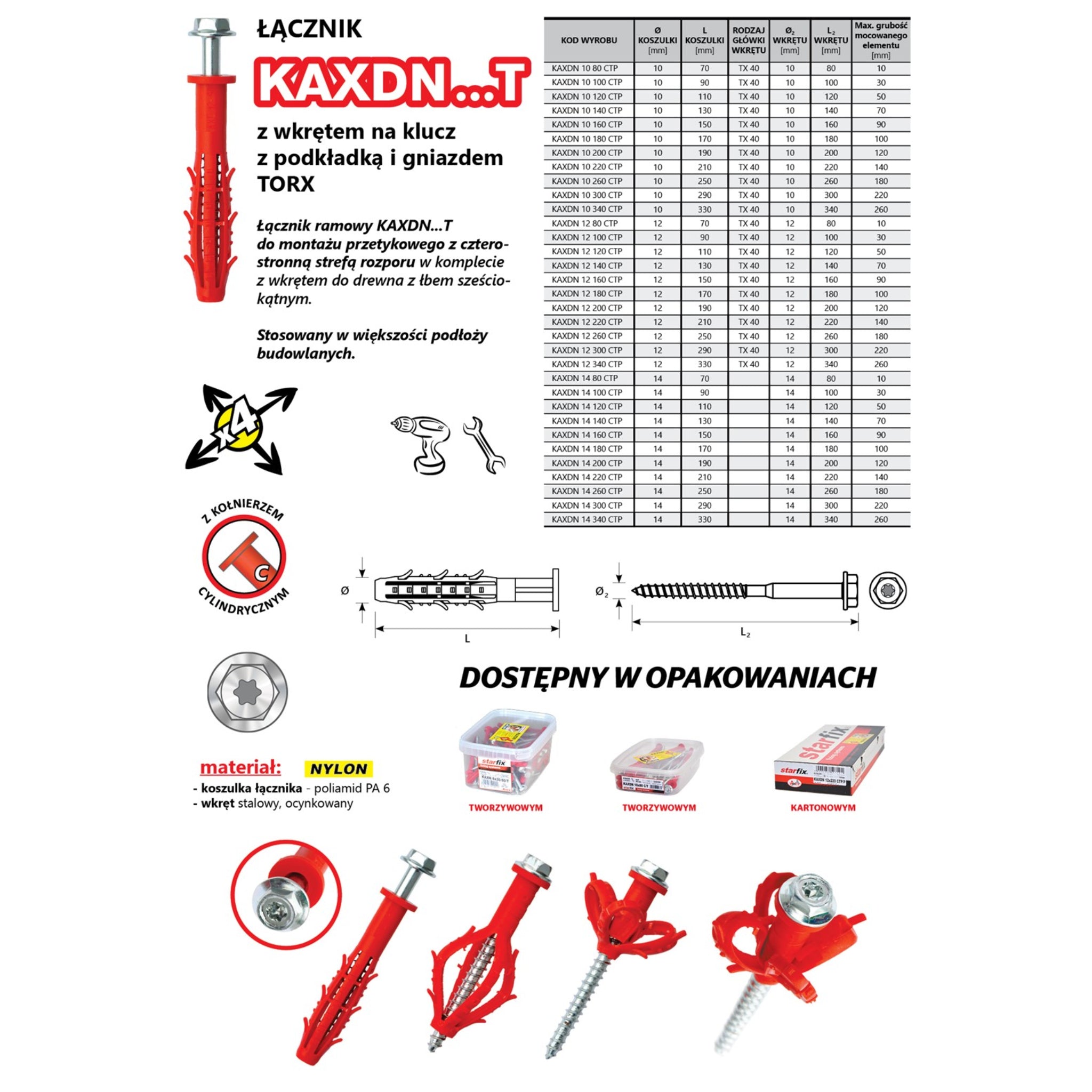 Łącznik KAXDN...T z wkrętem na klucz z podkładką i gniazdem TORX | STARFIX