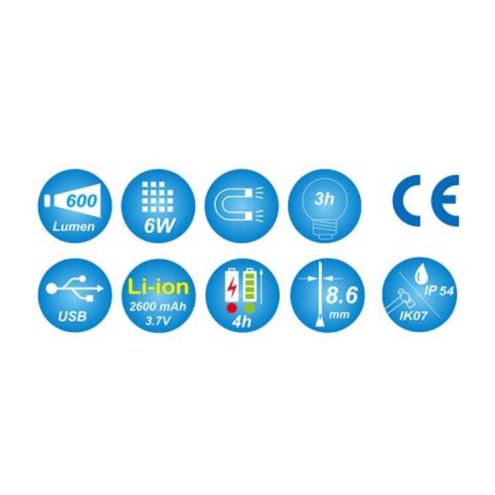 Latarka "SLIM" 6W COB + 1 SMD z ładowarką | King Tony