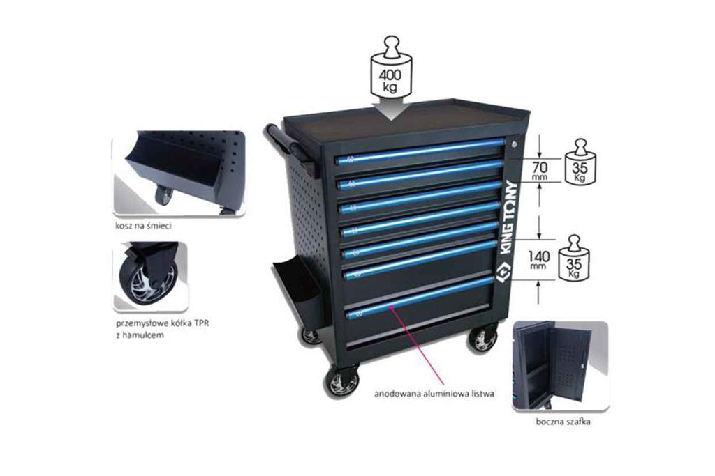 Wózek warsztatowy 7 szufladowy z szafką boczną | King Tony