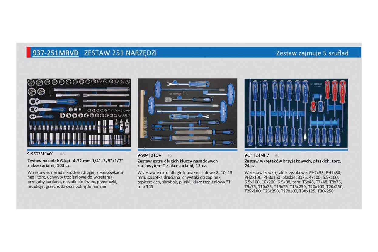 Zestaw 251 narzędzi do wózka warsztatowego (wkłady z pianki) | King Tony