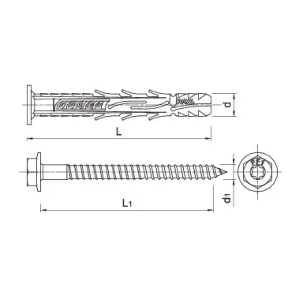 Kołek ramowy z kołnierzem z ocynkowanym wkrętem z łbem heksagonalnym R-FF1 10x100mm (opak. 25 szt.) | Rawlplug