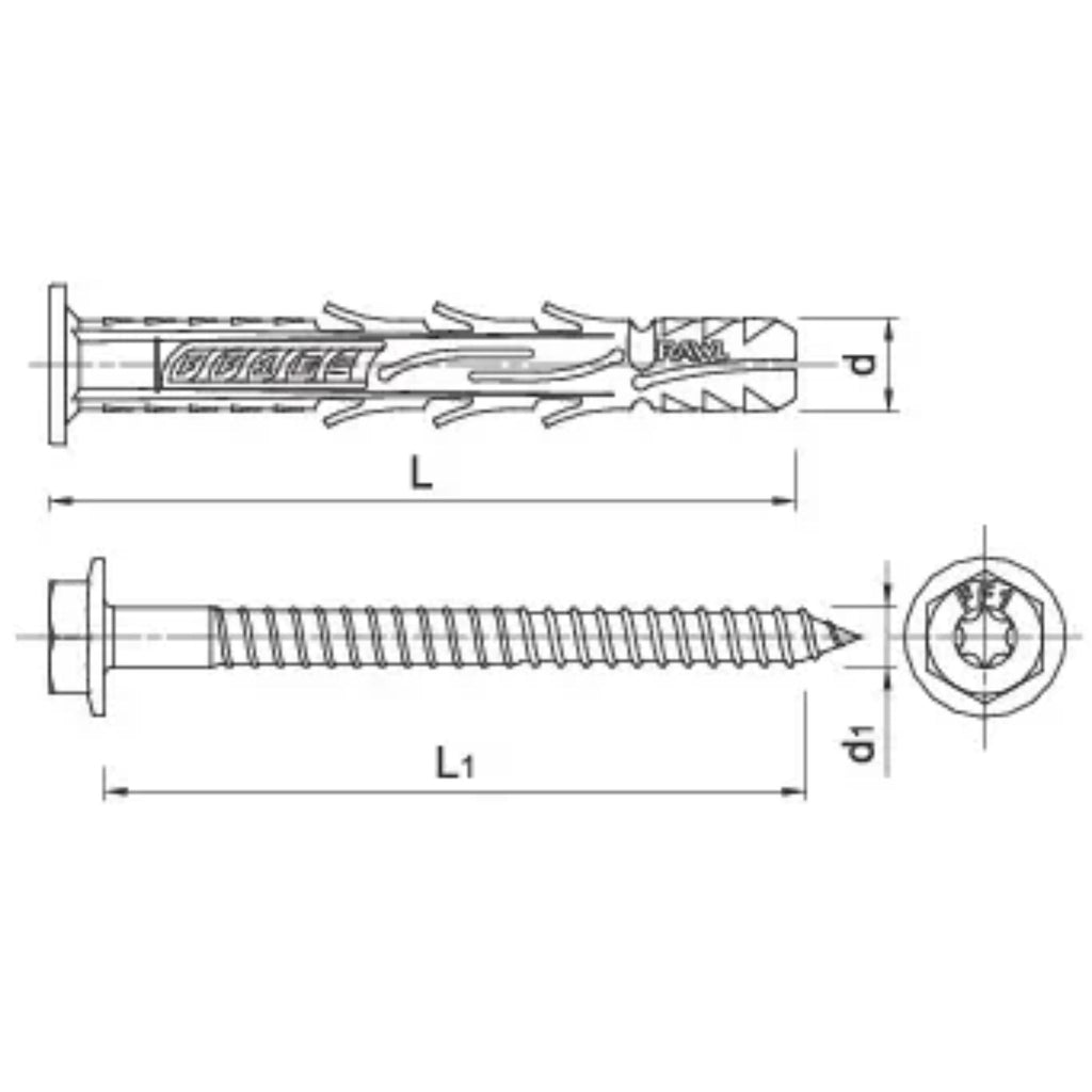 Rawlplug Kołek ramowy z kołnierzem z ocynkowanym wkrętem z łbem heksagonalnym R-FF1