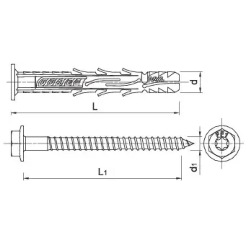 Rawlplug Kołek ramowy z kołnierzem z ocynkowanym wkrętem z łbem heksagonalnym R-FF1