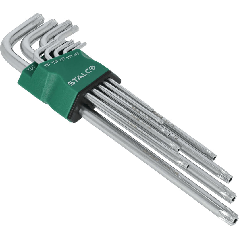 STALCO Klucze Torx extra długie z otworem CrV (9 el.)