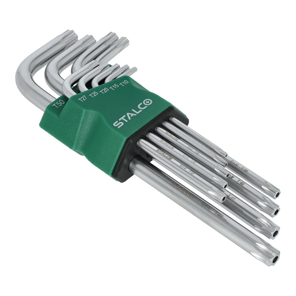 STALCO Klucze TORX z otworem T10-15-20-25-27-30-40-45-50 imbusy (9 elem.) CRV