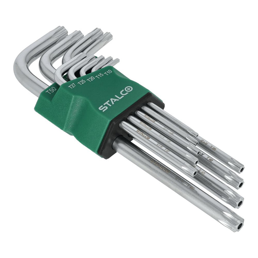 STALCO Klucze TORX z otworem T10-15-20-25-27-30-40-45-50 imbusy (9 elem.) CRV