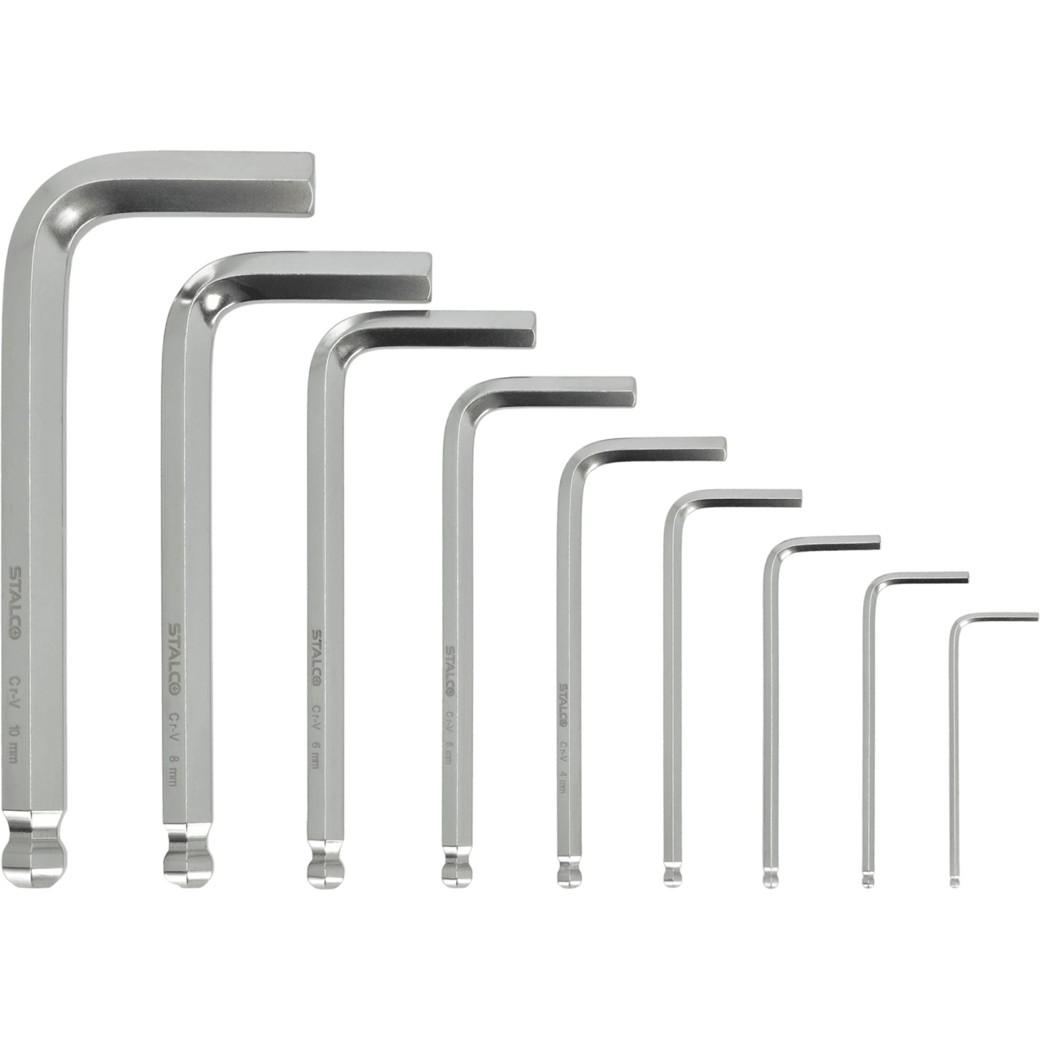 Klucze sześciokątne krótkie z kulką CrV (9 el.) | STALCO