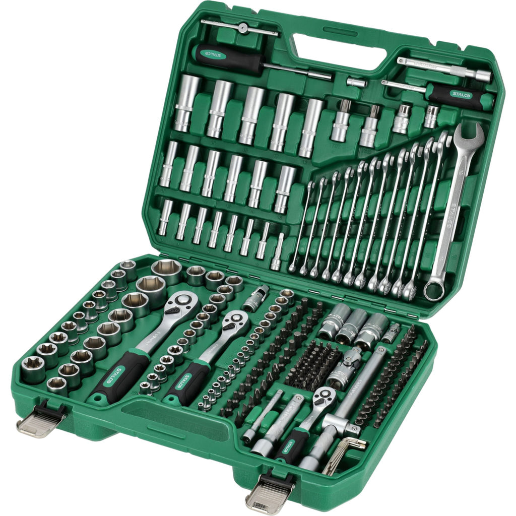 Zestaw kluczy nasadowych i płasko-oczkowych 1/2"+3/8"+1/4" (219 el.) | STALCO