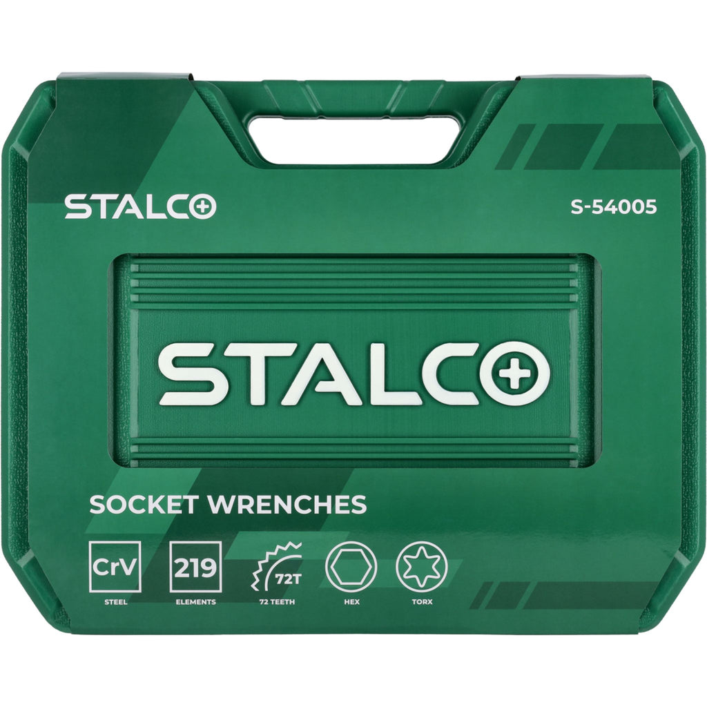 Zestaw kluczy nasadowych i płasko-oczkowych 1/2"+3/8"+1/4" (219 el.) | STALCO