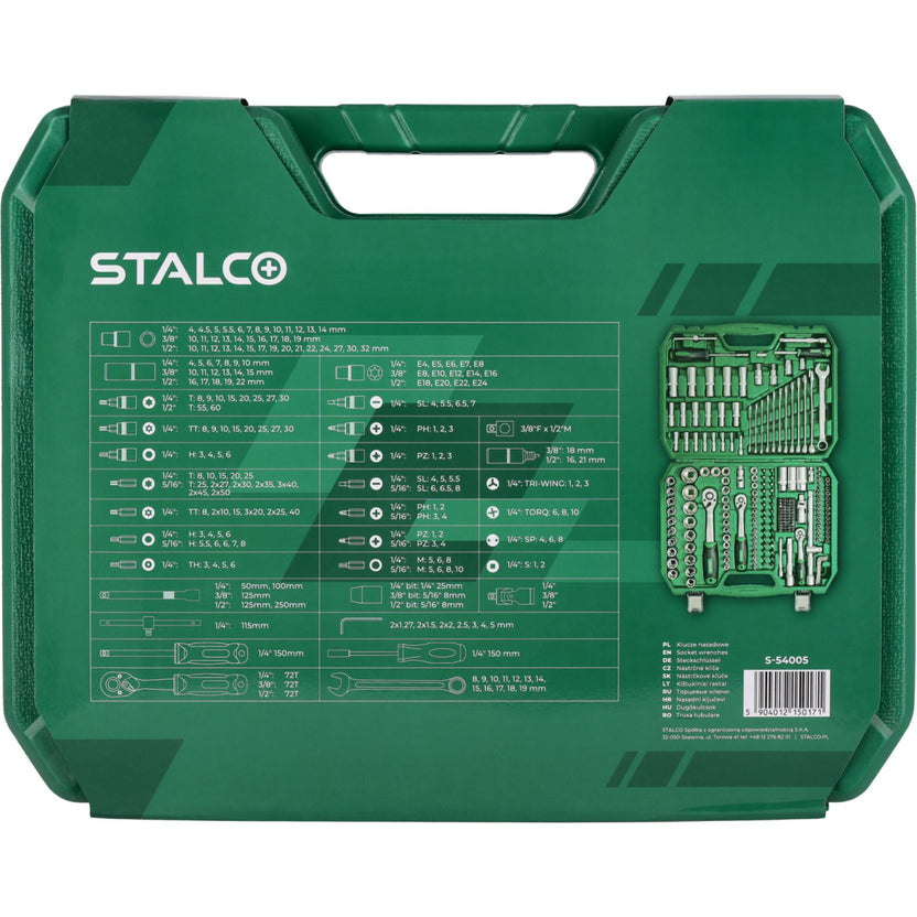 STALCO Zestaw kluczy nasadowych i płasko-oczkowych 1/2"+3/8"+1/4" (219 el.)