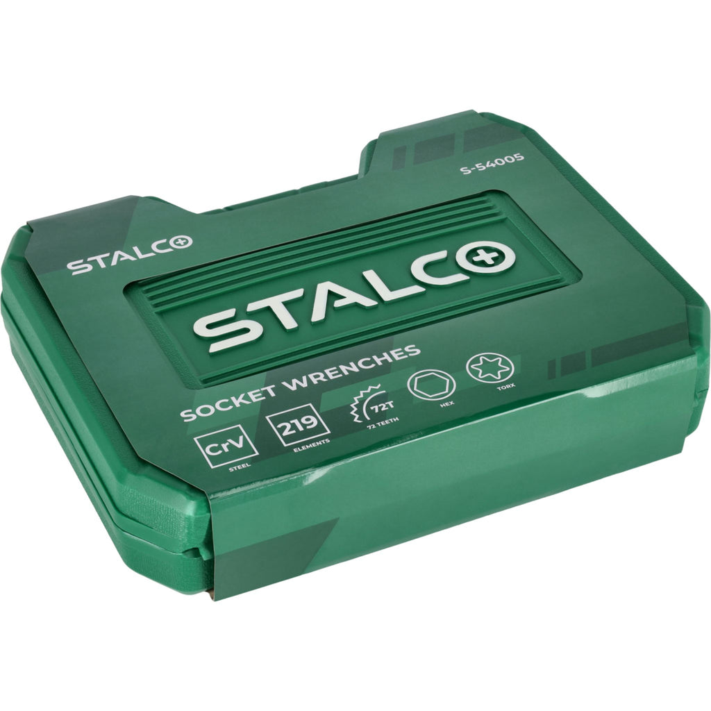 Zestaw kluczy nasadowych i płasko-oczkowych 1/2"+3/8"+1/4" (219 el.) | STALCO