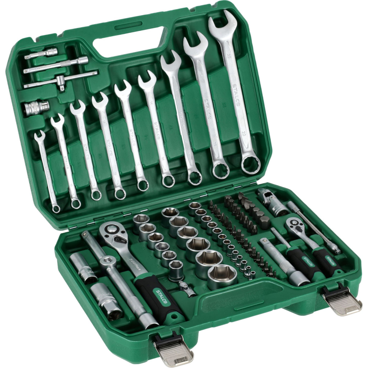 STALCO Zestaw kluczy nasadowych i kluczy płasko-oczkowych 1/2"+1/4" (82 el.)