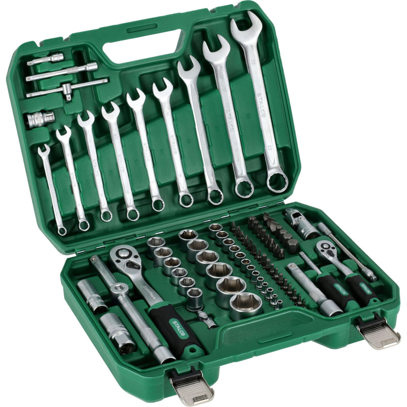 STALCO Zestaw kluczy nasadowych i kluczy płasko-oczkowych 1/2"+1/4" (82 el.)
