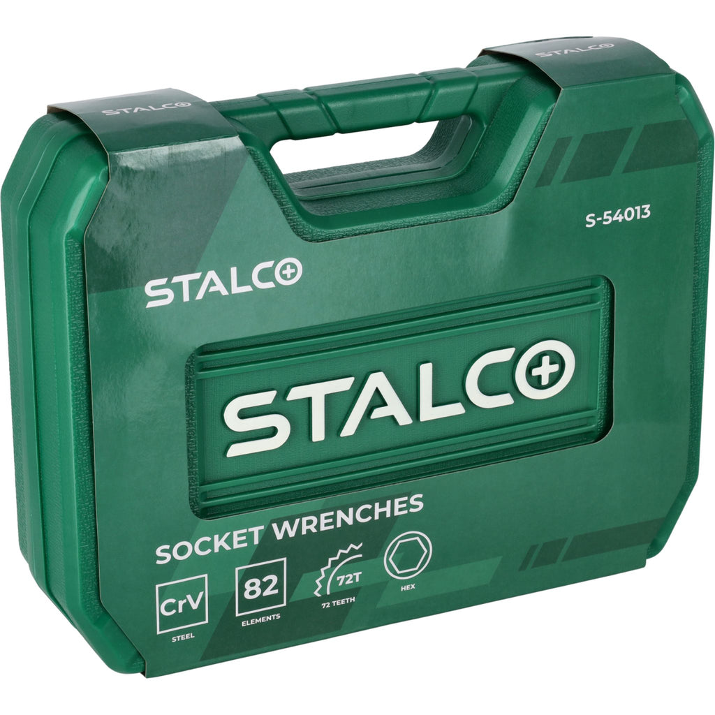 Zestaw kluczy nasadowych i kluczy płasko-oczkowych 1/2"+1/4" (82 el.) | STALCO