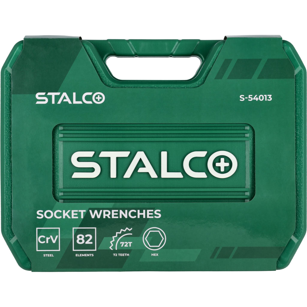 Zestaw kluczy nasadowych i kluczy płasko-oczkowych 1/2"+1/4" (82 el.) | STALCO