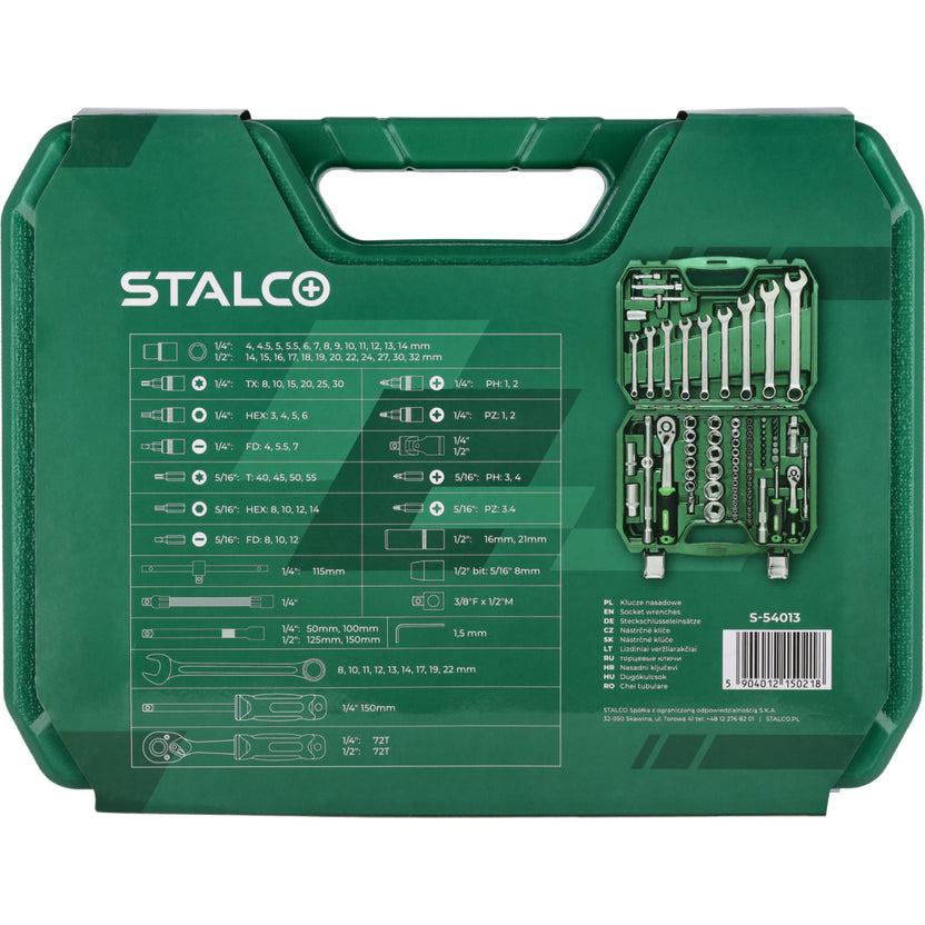 STALCO Zestaw kluczy nasadowych i kluczy płasko-oczkowych 1/2"+1/4" (82 el.)