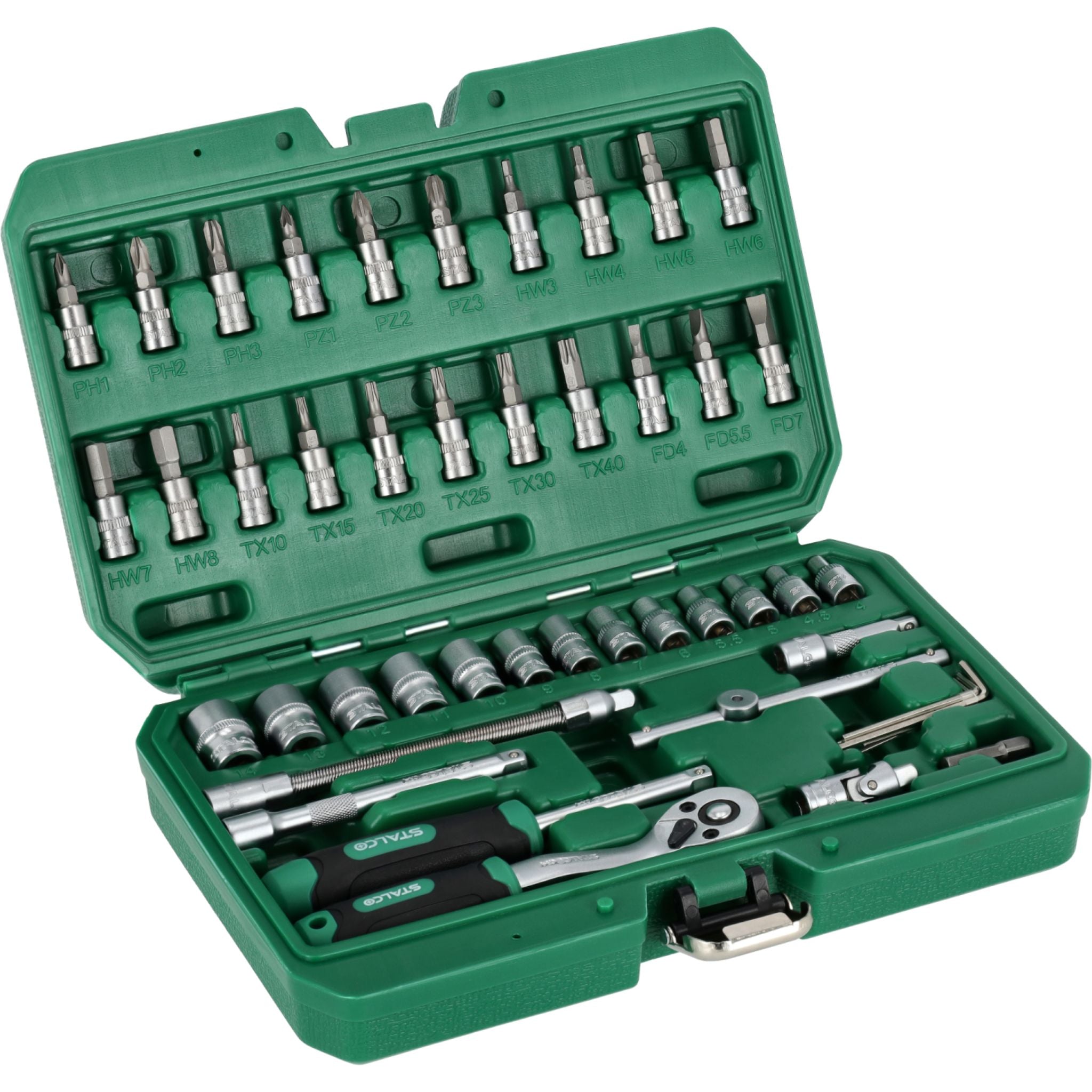 Zestaw kluczy nasadowych 1/4" (48 el.) | STALCO