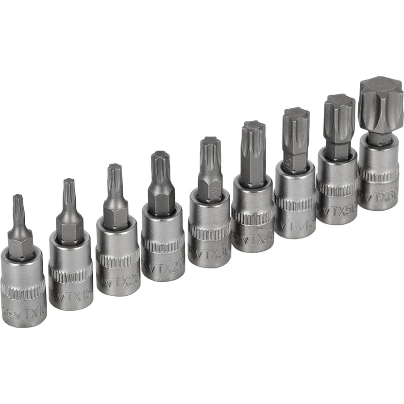 STALCO Zestaw bitów Torx na nasadkach 1/4" na listwie (9 el.)