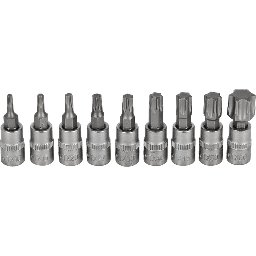 STALCO Zestaw bitów Torx na nasadkach 1/4" na listwie (9 el.)