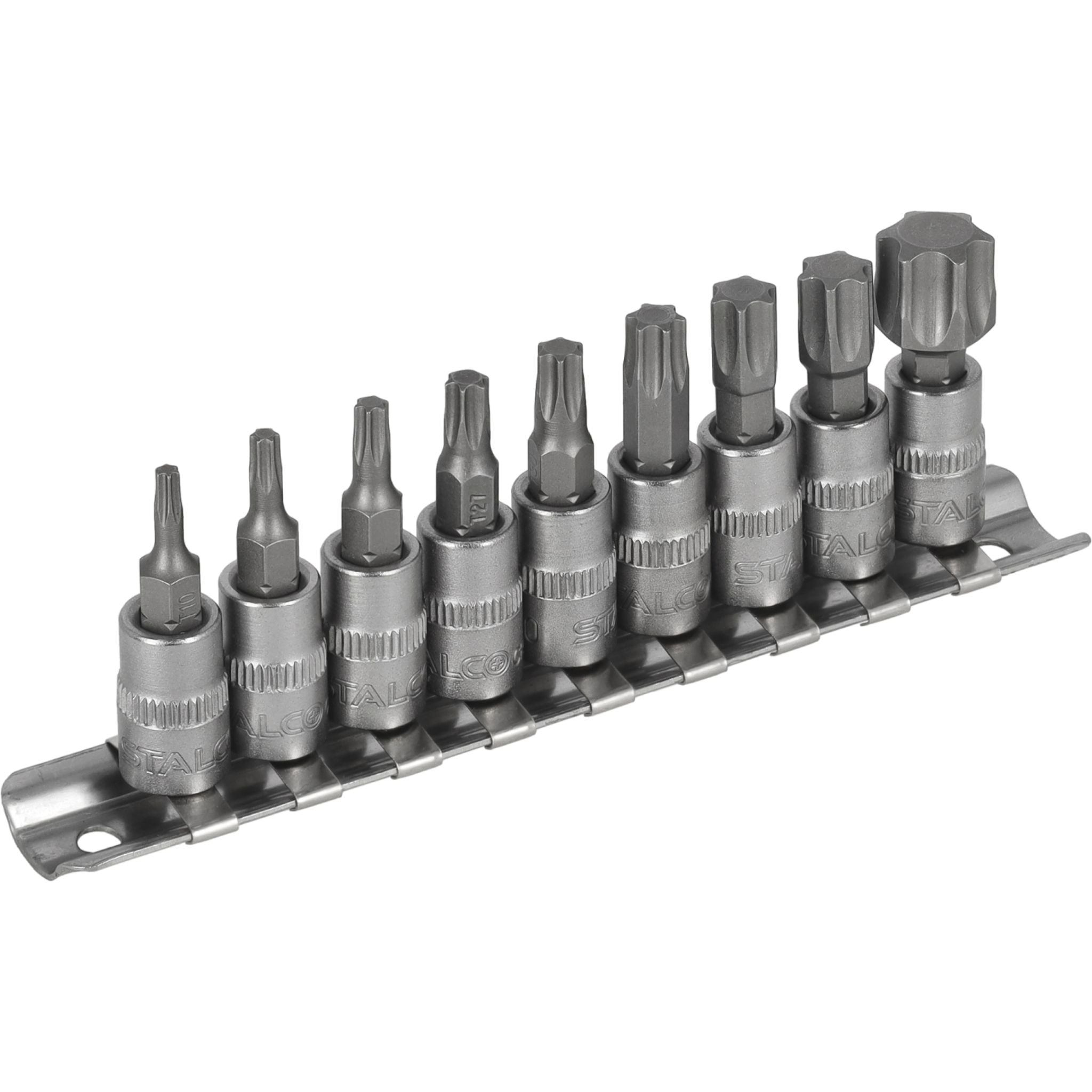 Zestaw bitów Torx na nasadkach 1/4" na listwie (9 el.) | STALCO