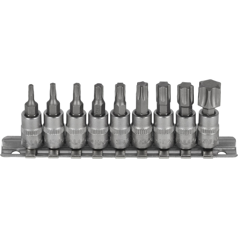 STALCO Zestaw bitów Torx na nasadkach 1/4" na listwie (9 el.)