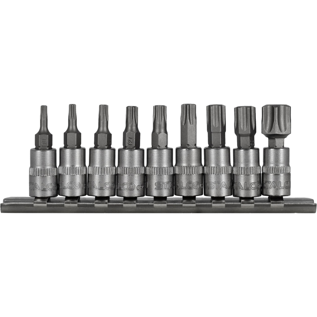 Zestaw bitów Torx na nasadkach 1/4" na listwie (9 el.) | STALCO