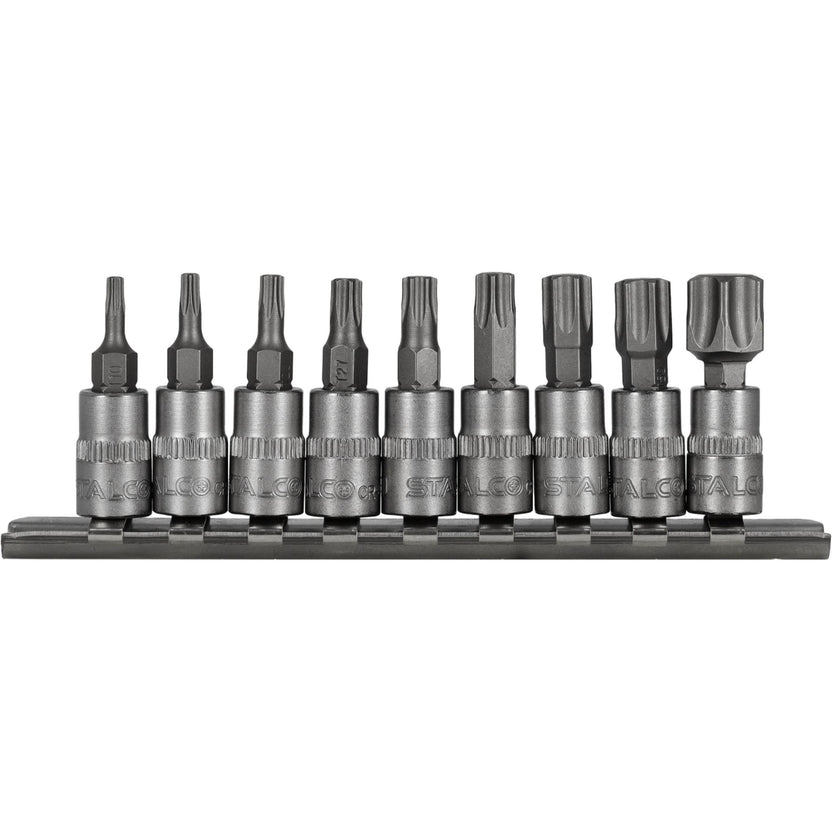 STALCO Zestaw bitów Torx na nasadkach 1/4" na listwie (9 el.)