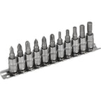 Zestaw bitów PH+PZ+HEX na nasadkach 1/4" na listwie (11 el.) | STALCO