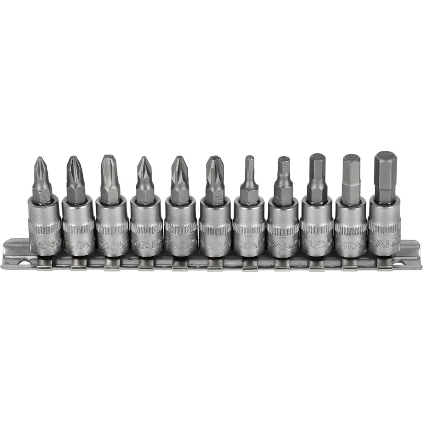 STALCO Zestaw bitów PH+PZ+HEX na nasadkach 1/4" na listwie (11 el.)