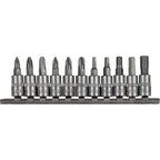Zestaw bitów PH+PZ+HEX na nasadkach 1/4" na listwie (11 el.) | STALCO
