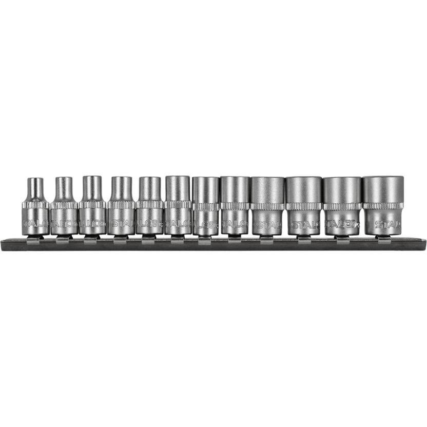 STALCO Zestaw nasadek 1/4" na listwie (12 el.)