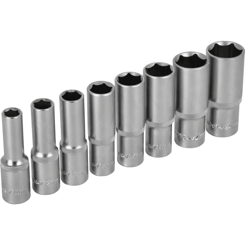 STALCO Zestaw nasadek głębokich 1/2" na listwie (8 el.)