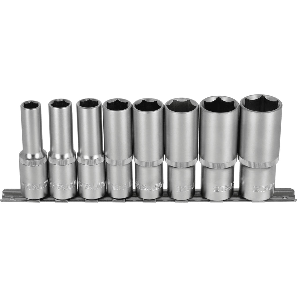 Zestaw nasadek głębokich 1/2" na listwie (8 el.) | STALCO