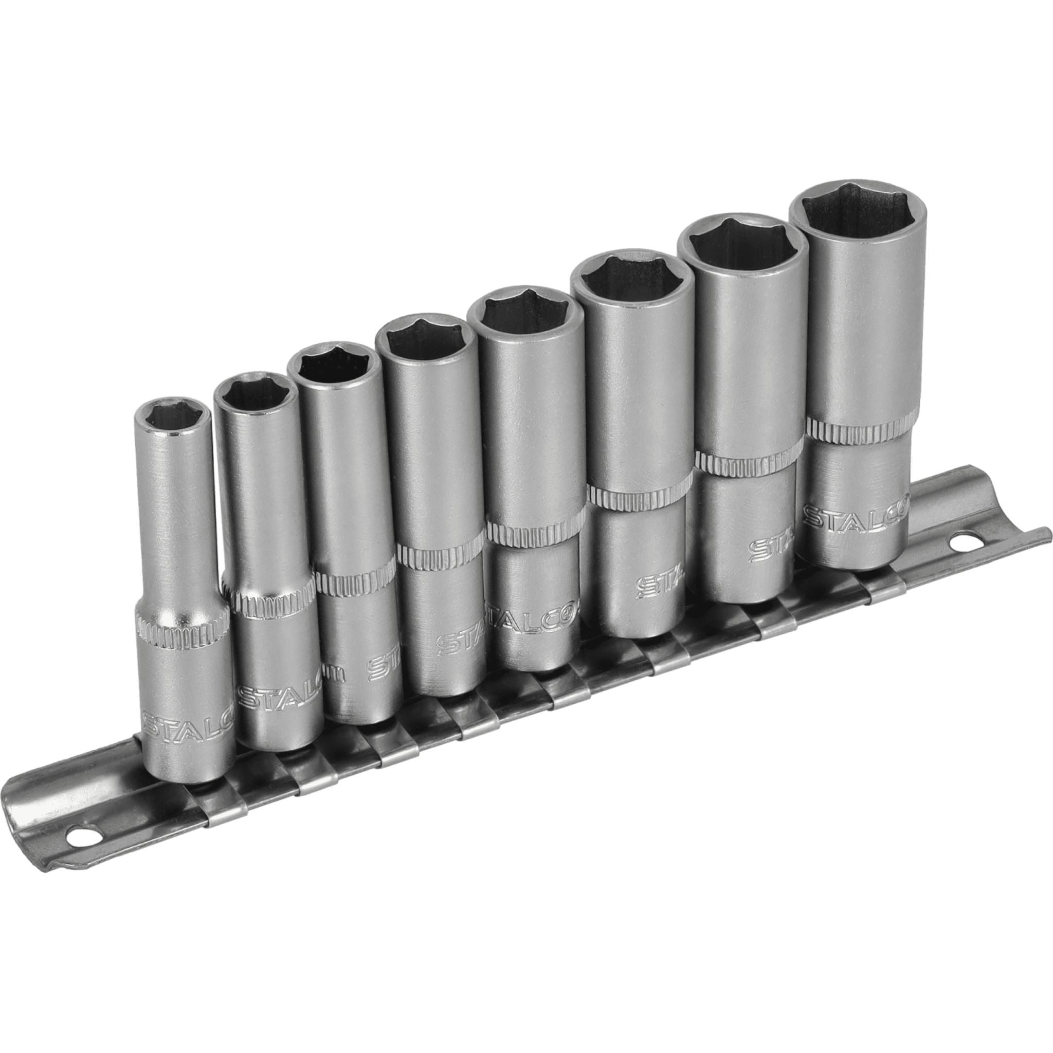 Zestaw nasadek głębokich 1/4" na listwie (8 el.) | STALCO