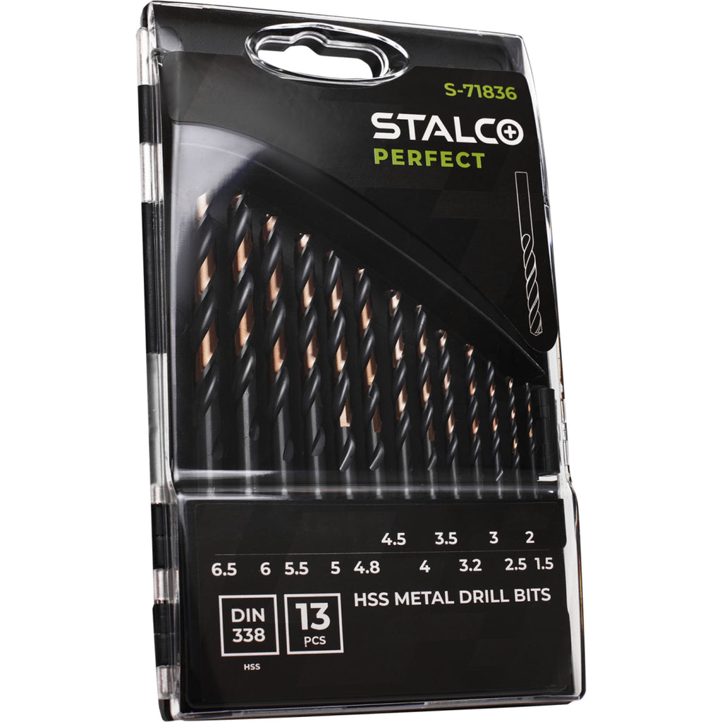 STALCO PERFECT Wiertła do metalu HSS-G DIN340 szlifowane 1.5-6.5mm (13 el.)