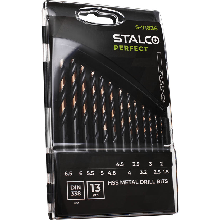 STALCO PERFECT Wiertła do metalu HSS-G DIN340 szlifowane 1.5-6.5mm (13 el.)