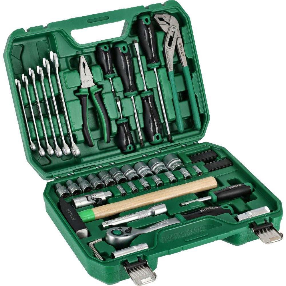 Zestaw multinarzędziowy 1/2"+1/4" z grzechotką 90T (55 elem.) | STALCO