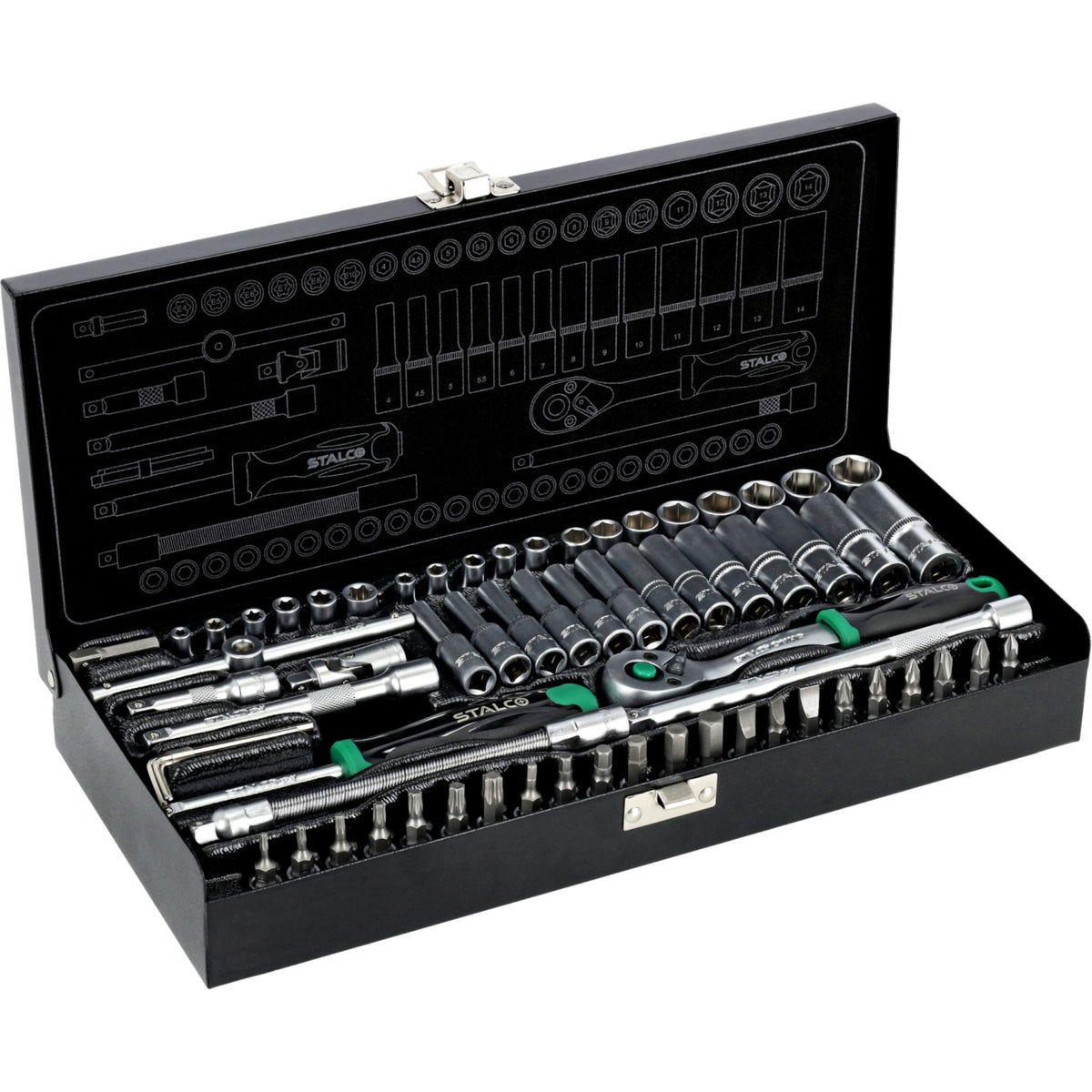 STALCO Zestaw kluczy nasadowych 1/4" (67 el.)