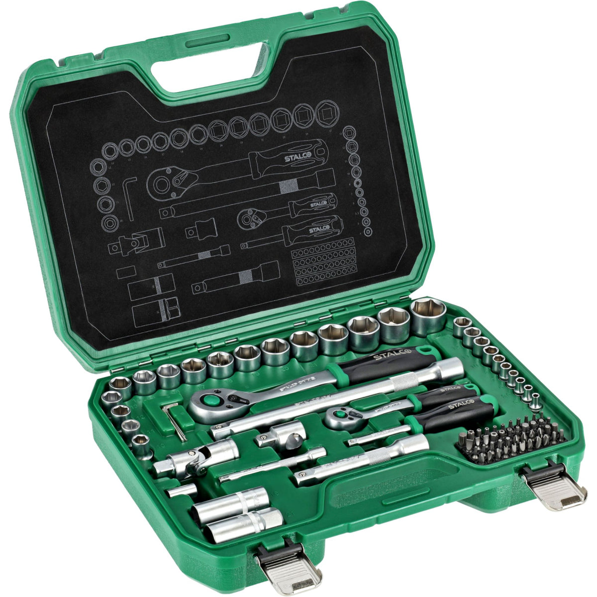 STALCO Zestaw kluczy nasadowych 1/2"+1/4" (84 el.)