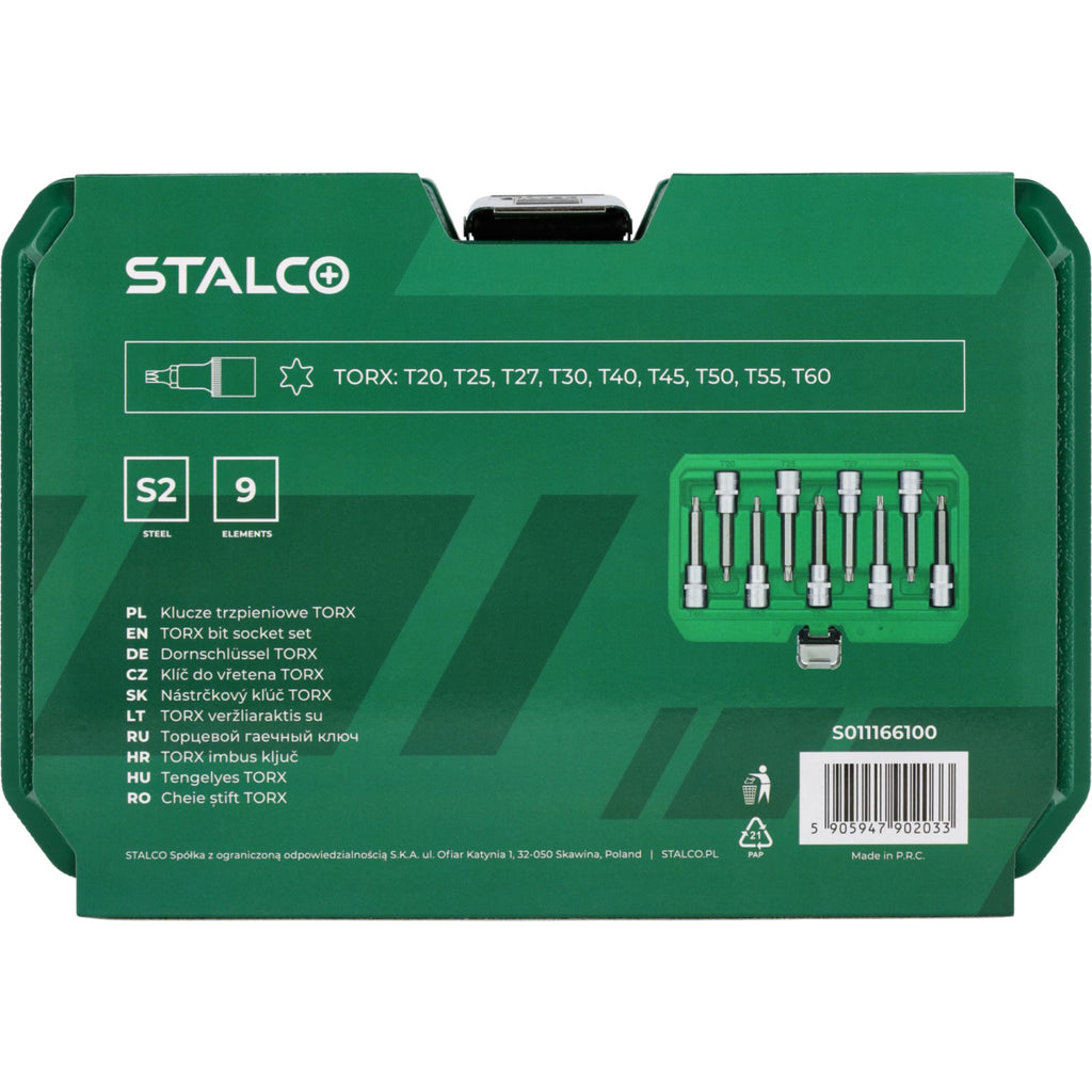 STALCO Klucze trzpieniowe Torx na nasadce 100mm (9 el.)