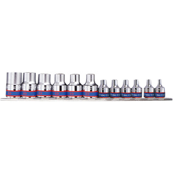 King Tony Zestaw nasadek 3/8"+1/2" 12szt. E4-E20, szyna
