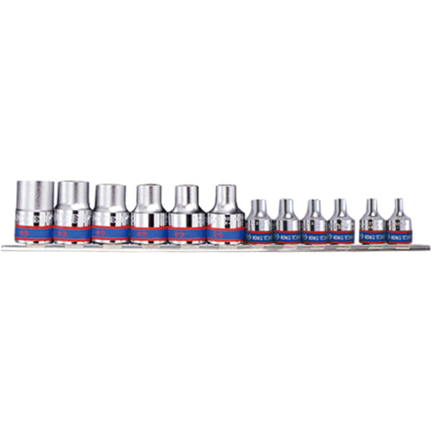 King Tony Zestaw nasadek 3/8"+1/2" 12szt. E4-E20, szyna