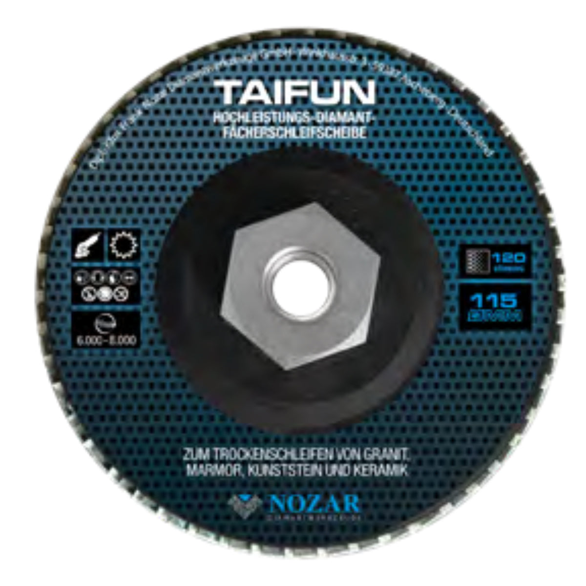 NOZAR Diamentowa tarcza listkowa do szlifowania TAIFUN 115mm x M14 120 czarna Pośredni szlif