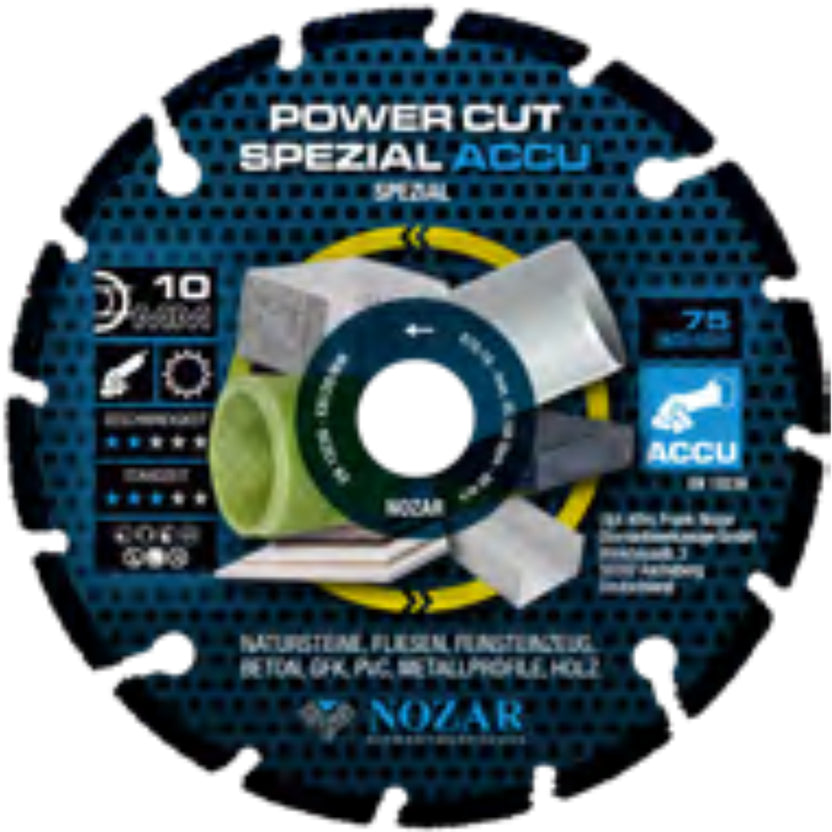 NOZAR Tarcza diamentowa POWER CUT SPEZIAL ACCU 75x10mm