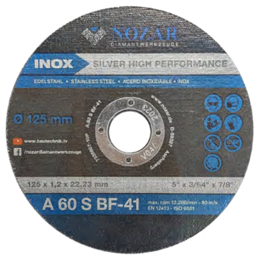 NOZAR Tarcza korundowa INOX do cięcia stali nierdzewnej 125x1.2x22.23mm